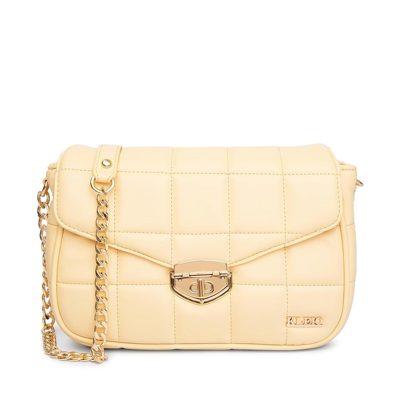 KLEIO Vegan Leather Quilted Sling Bag for Women - Cream - Image 1